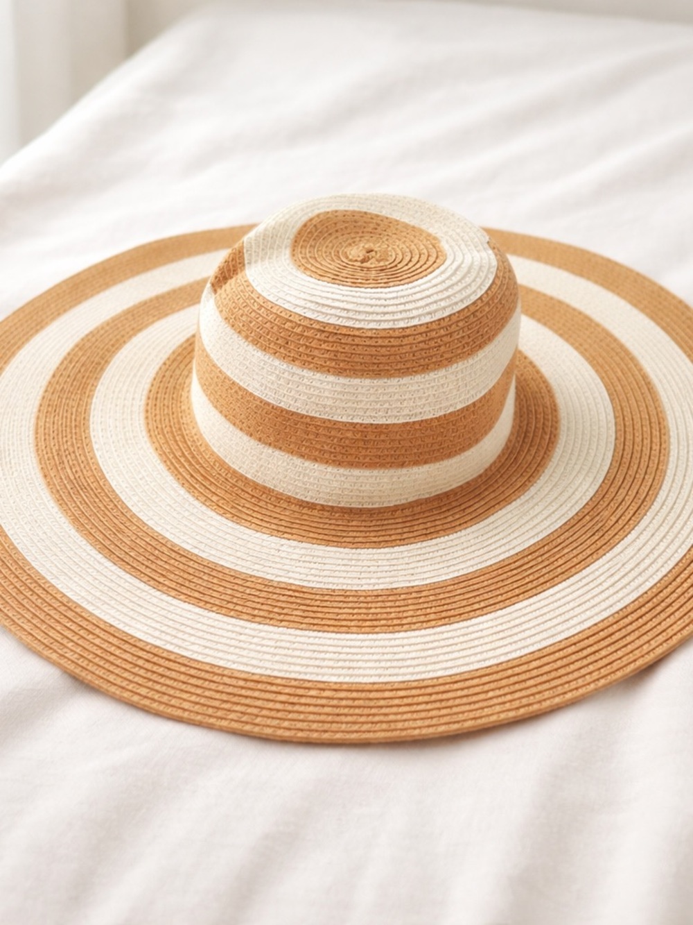 Target Brand Striped Wide Brim Sun Floppy Hat in Tan and Cream
